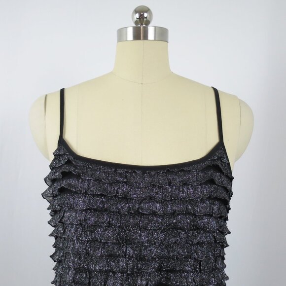 Free People Rows of Ruffles Dress Black Glitter Cascade Ruffle Slip Dress M NWOT - Picture 4 of 16